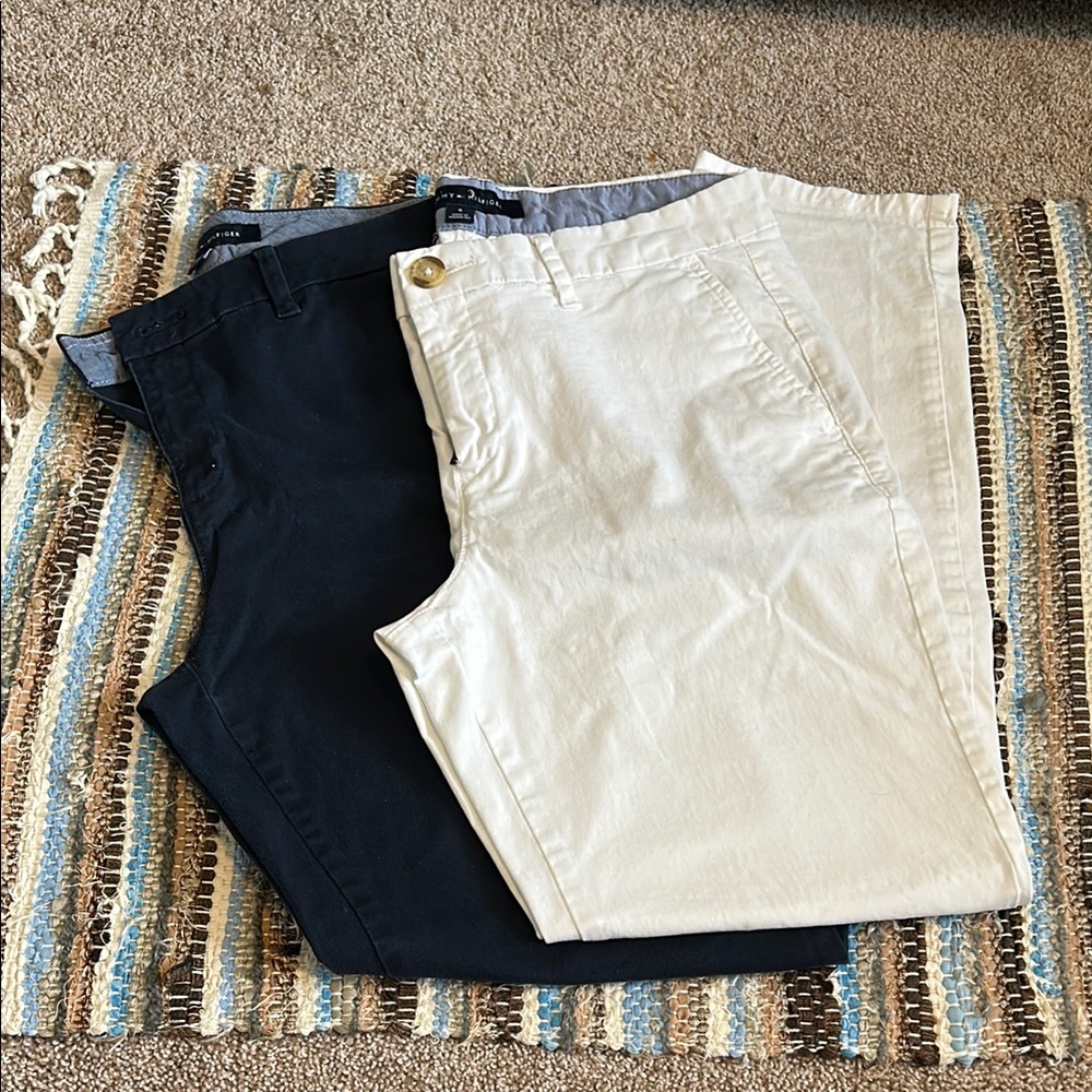 Tommy Hilfiger Black and Cream Ankle Cropped Pants